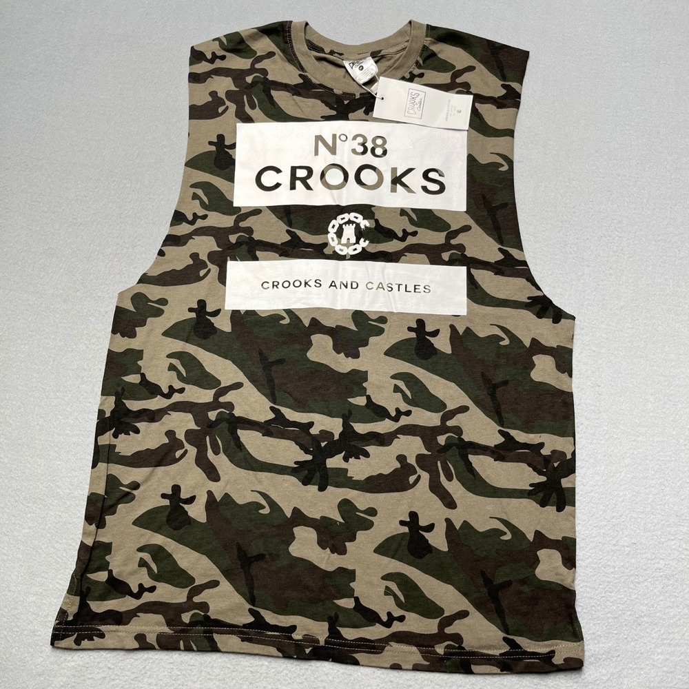 Crooks‎ and Castles Mens Camo Sleeveless Muscle Tee Shirt N38 Graphic Small New